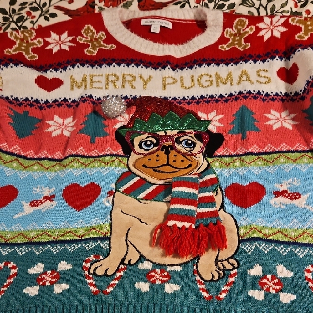 Merry Pugmas Sweater - Red, Green, White